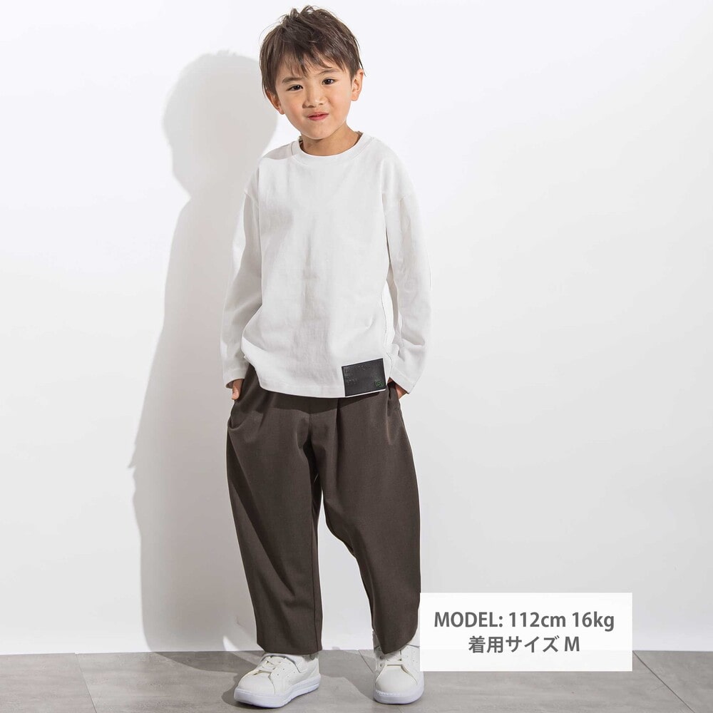 ヘビーオンスカラーステッチ切り替え天竺長袖Tシャツ 親子お揃い(110~140cm) ホワイト M(110~125cm)