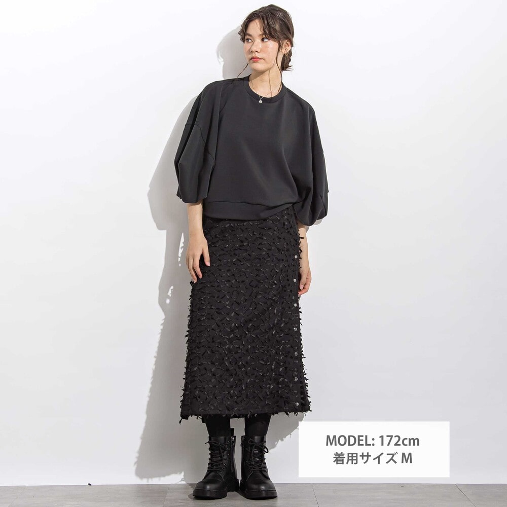 チュールリボンモチーフサイドプリーツスカート 親子お揃い 大人(140~160cm) ブラック S(140~150cm)