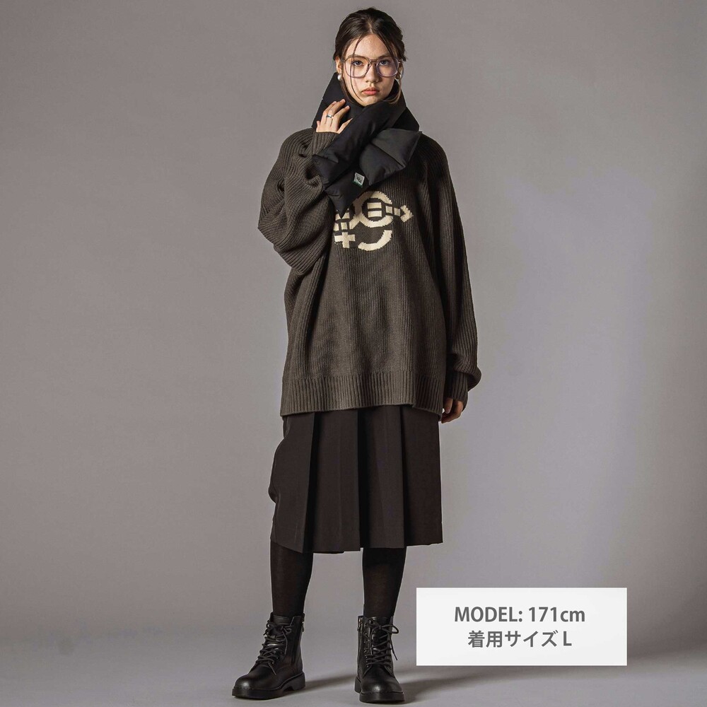 片畦編みロゴ入りセーター大人親子お揃い(145~175cm) グレー M(145-160cm)