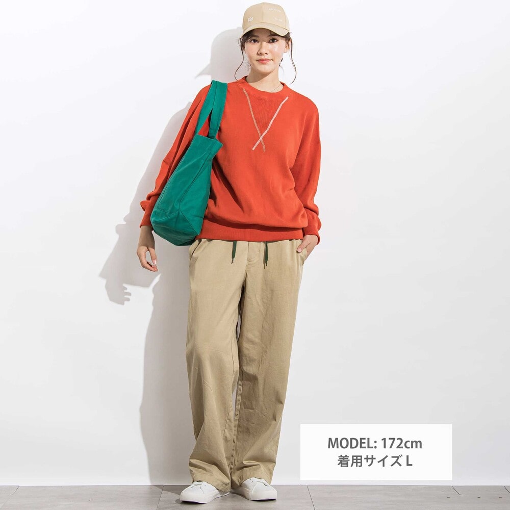 強撚糸スウェット風カラーニットプルオーバー親子お揃い 大人(140~175cm) オレンジ M(150~160cm)