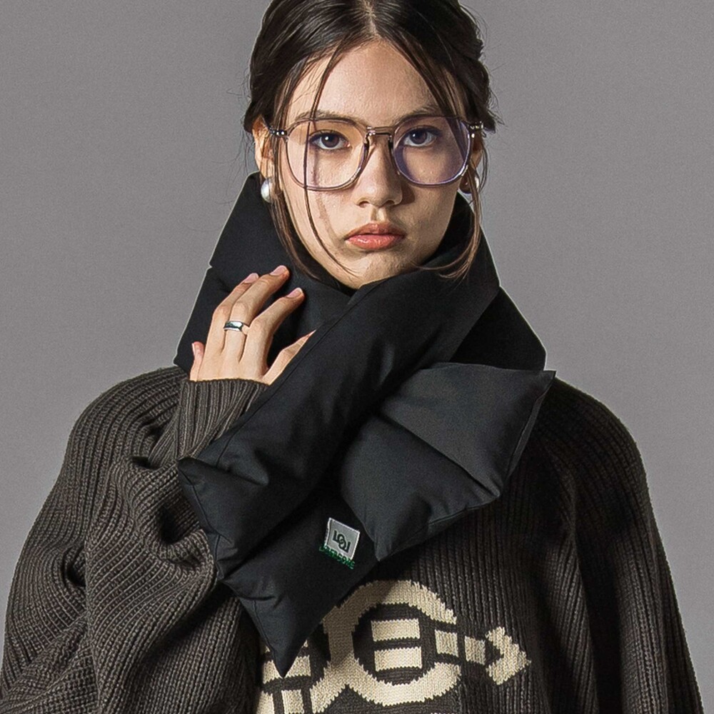 リモンタポリエステルツイルダウンマフラー大人親子お揃い ブラック ワンサイズ