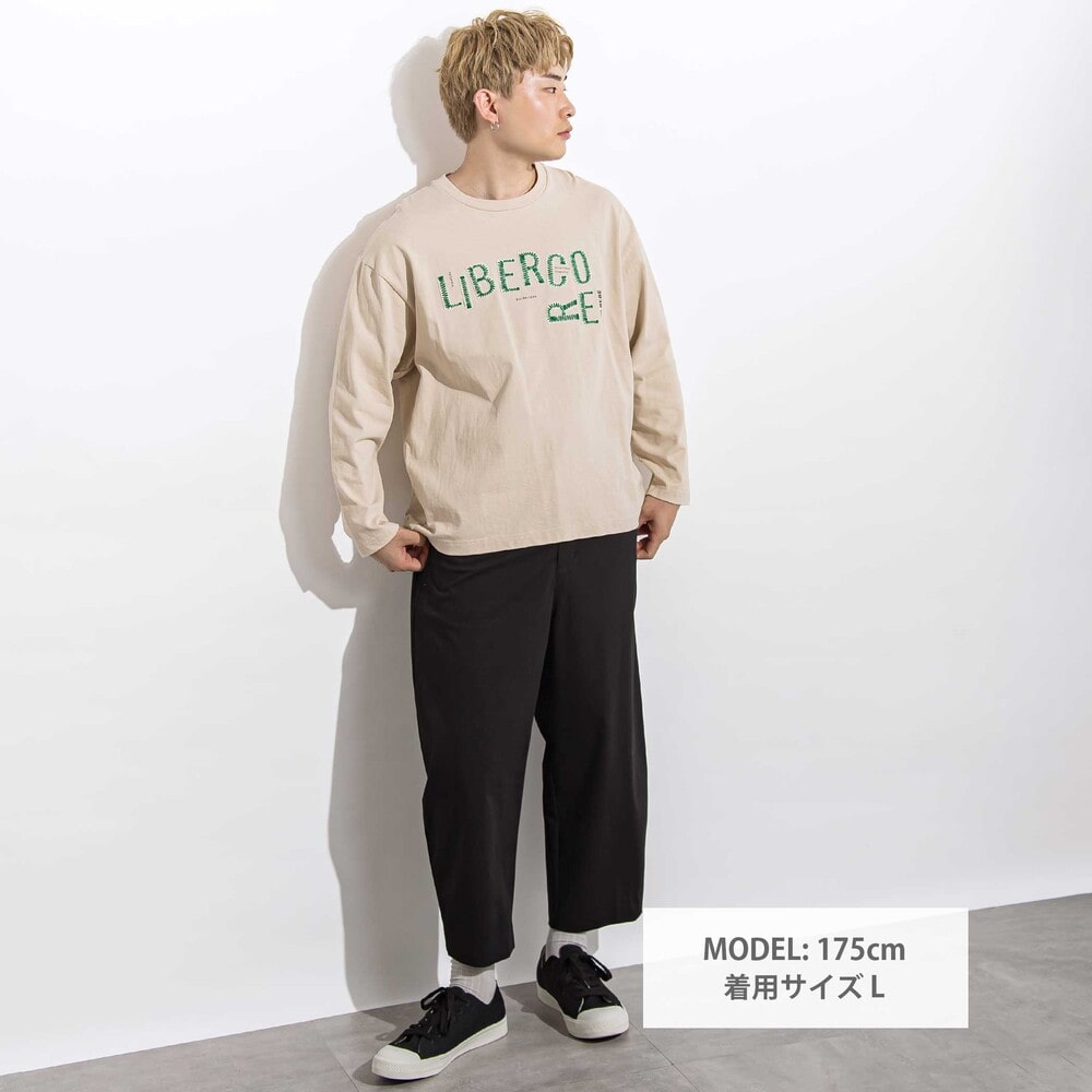 ジグザグステッチレタリングロゴ天竺長袖Tシャツ 親子お揃い 大人(140~175cm) ベージュ S(140~150cm)