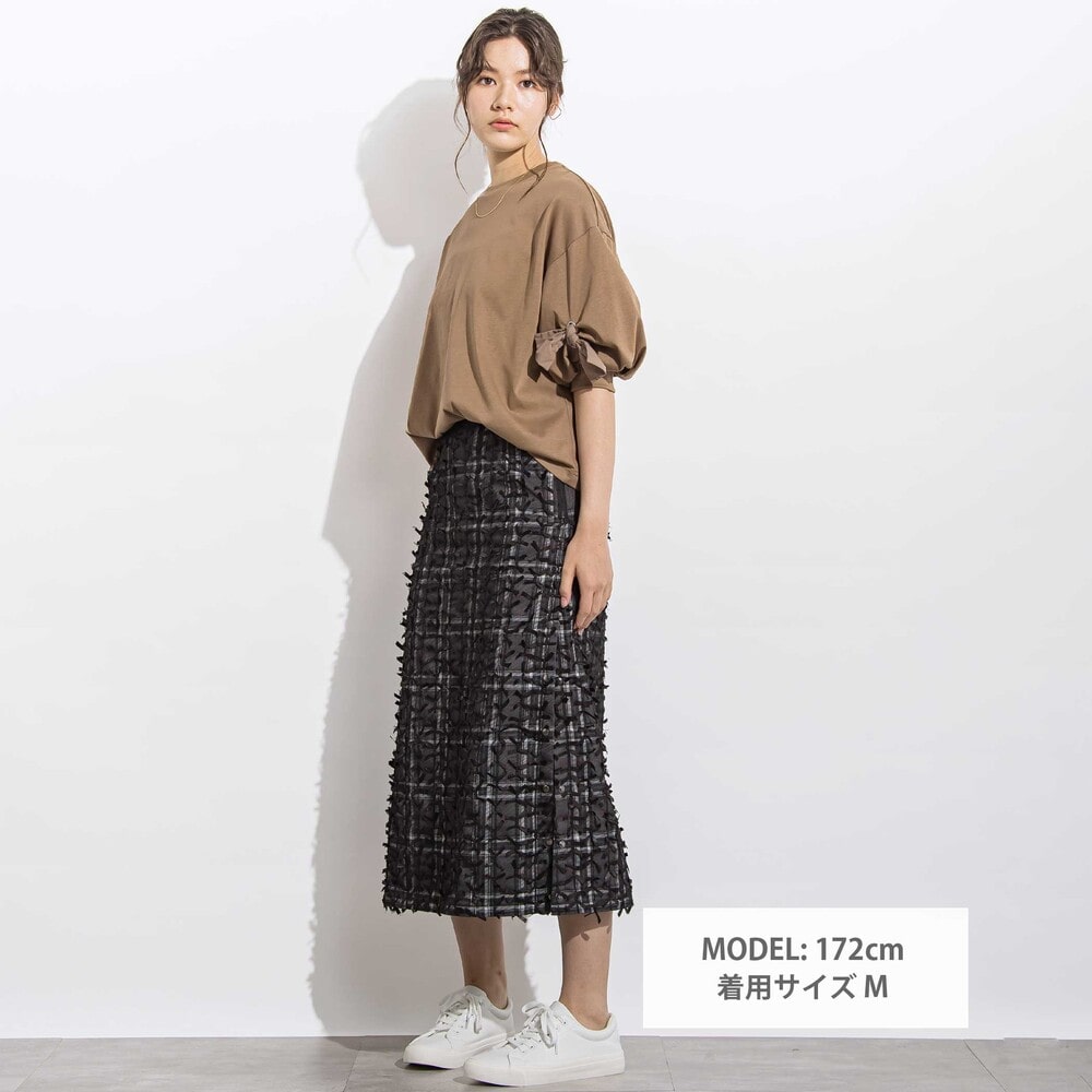 BIGリボンモチーフバルーンスリーブ天竺6分袖Tシャツ 親子お揃い 大人(140~160cm) ブラウン M(150~160cm)