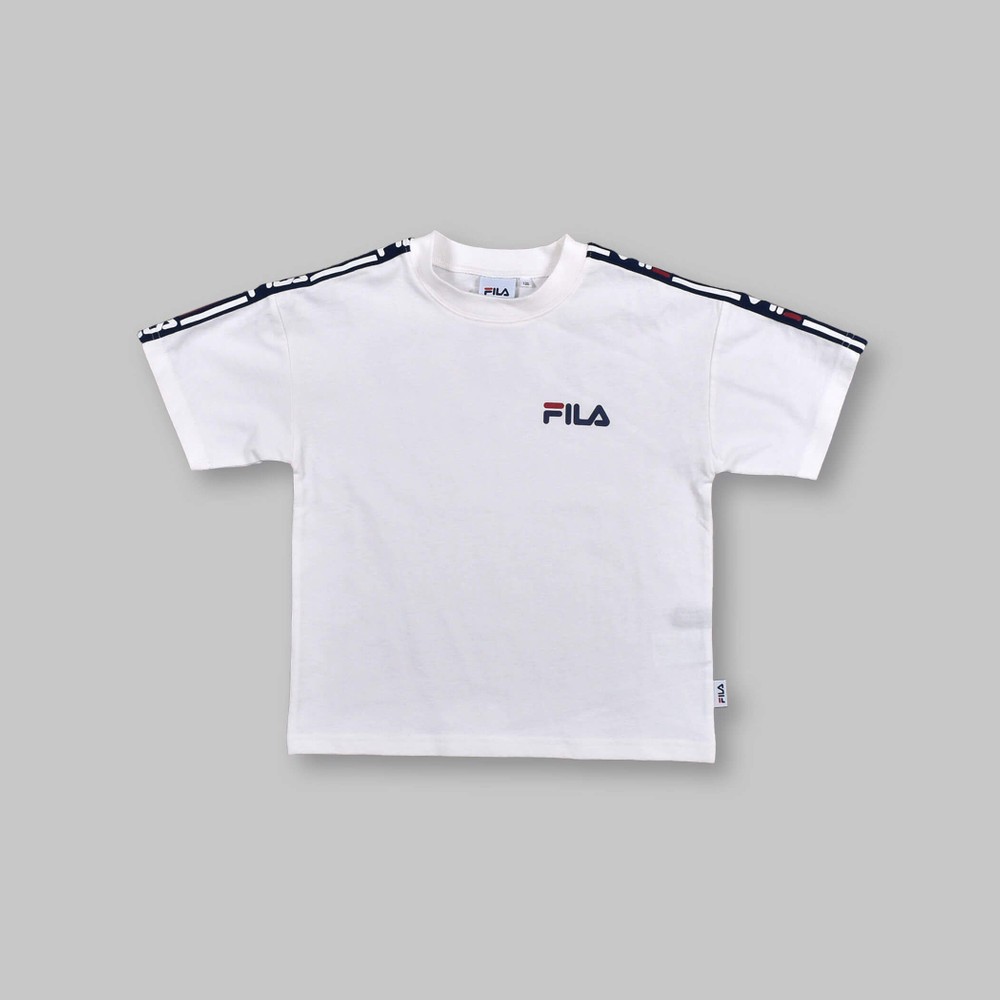 【 FILA × RADCUSTOM 】ロゴライン ワンポイント Tシャツ(120~160cm) ホワイト 120cm