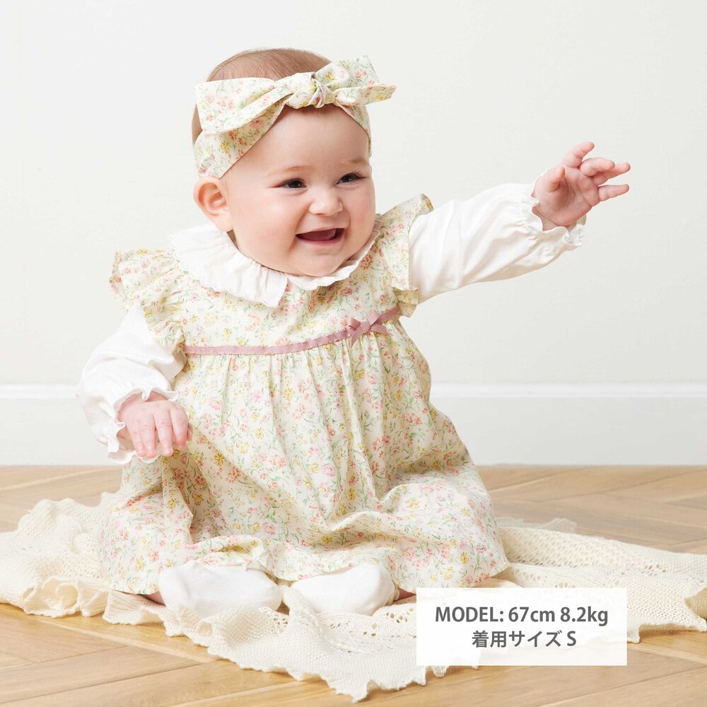 【お揃い】フリル袖 小花柄ワンピース+ブルマ 2点セットベビー(70~90cm) イエロー系 S