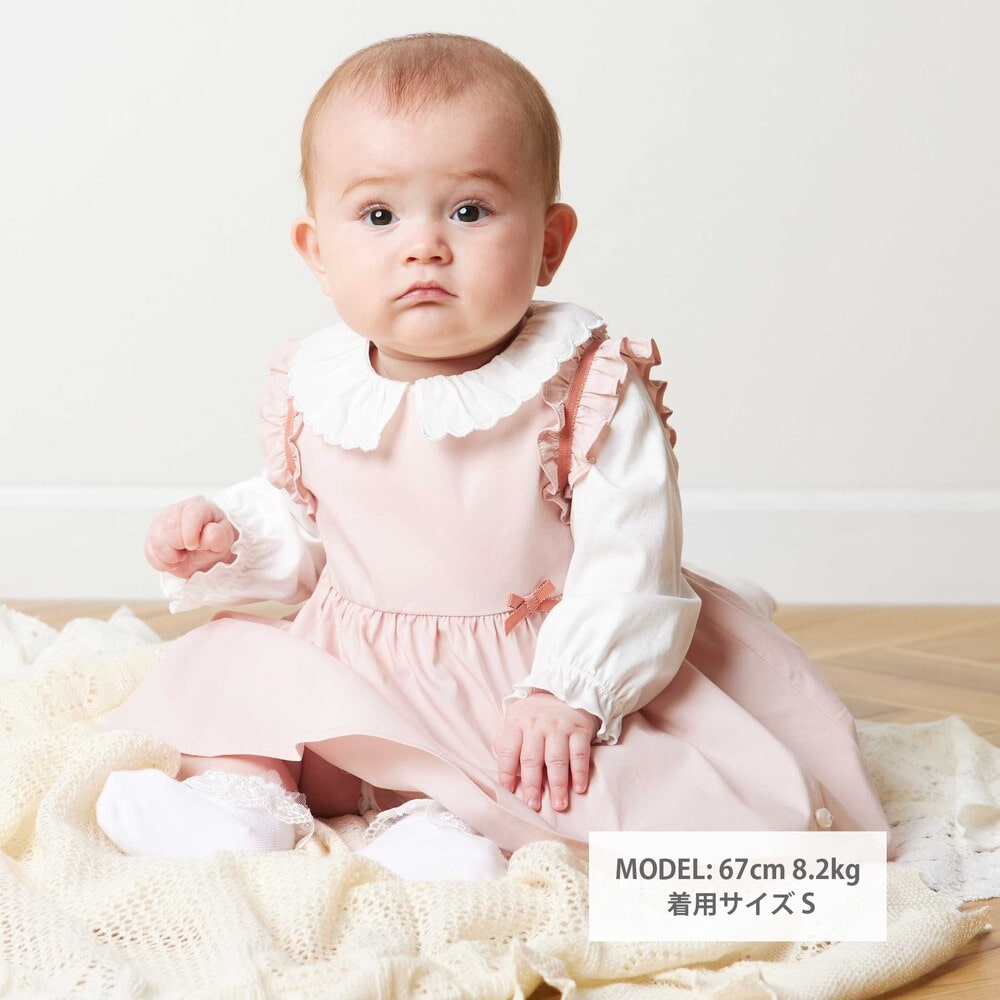 タイプライター フリル袖ワンピース+ブルマ 2点セット(70~90cm) ピンク S