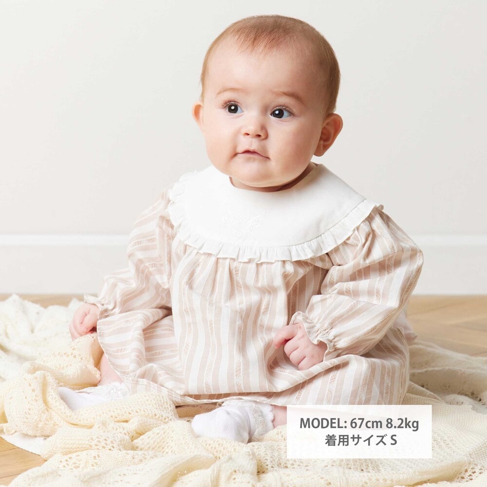 【お揃い】ガルダストライプヨークフリルワンピース+ブルマ 2点セット ベビー(70~90cm) ベージュ系 S