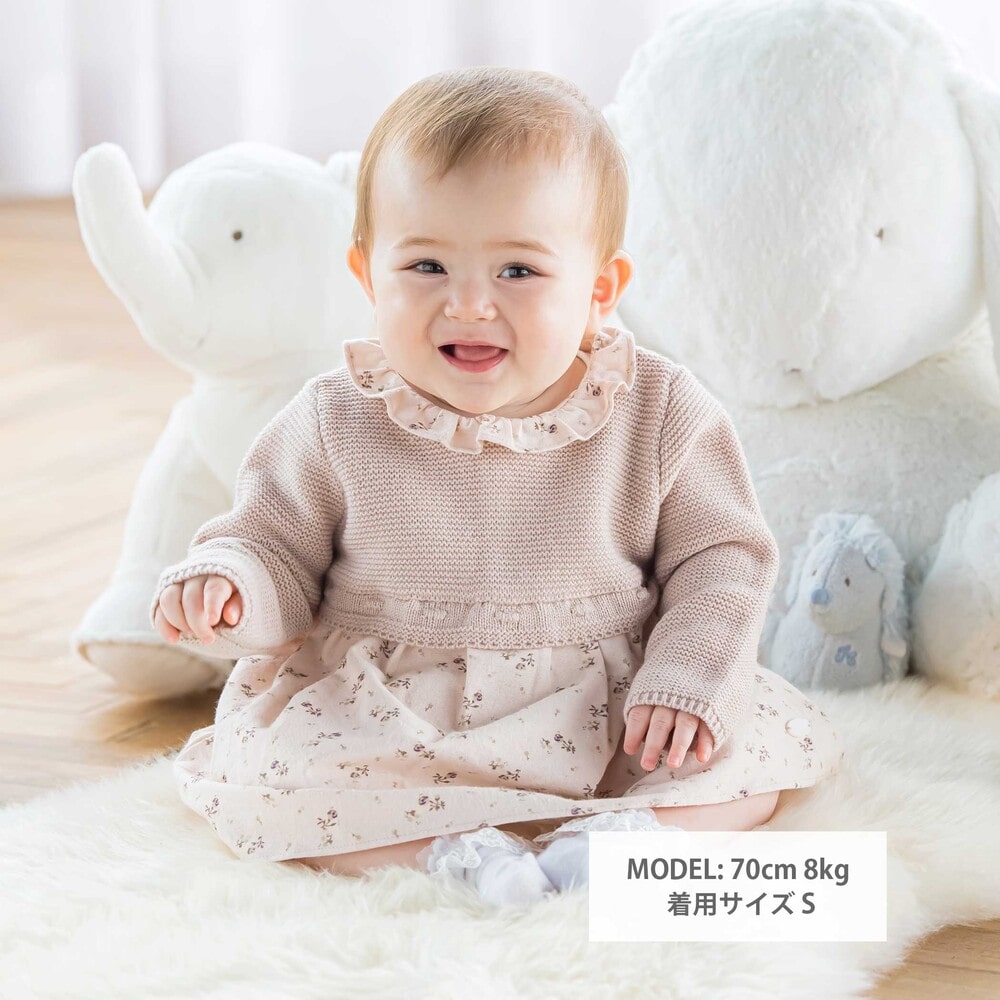 ニット×フラワープリント ワンピース&ブルマセットベビー(70~90cm) ピンク系 S