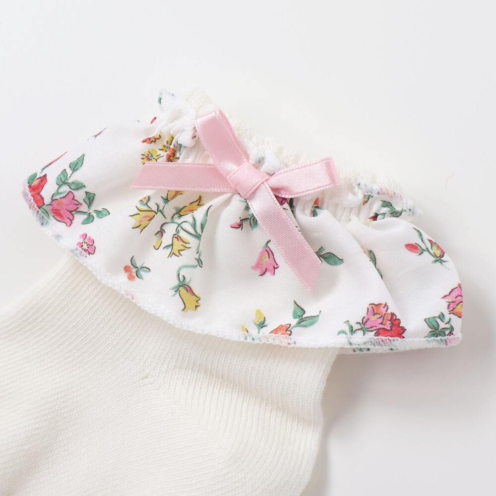 【日本製】【お揃い】リバティ(BluebellFields) タナローンフリルソックスベビー(8~13cm) レッド系 8-10cm