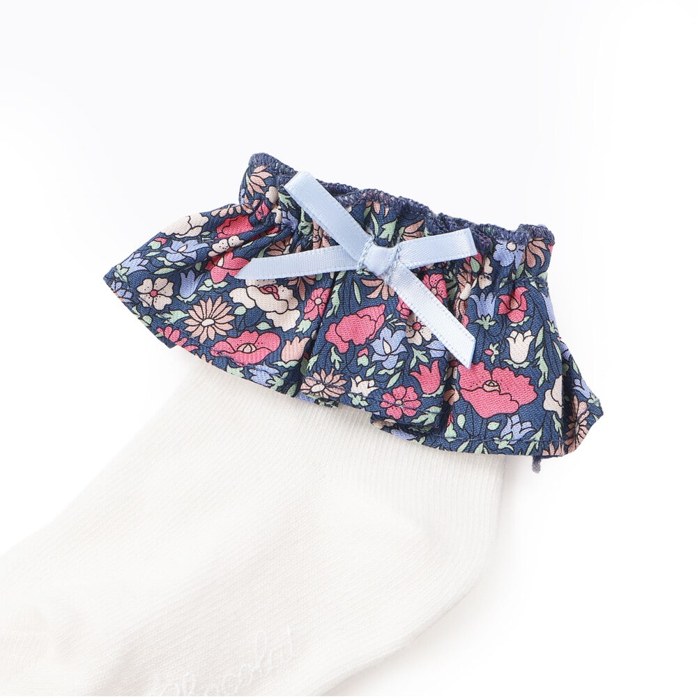 【お揃い】リバティプリント(PETAL & DAISY)フリルソックス ベビー(8~13cm) ネイビー系 8-10cm