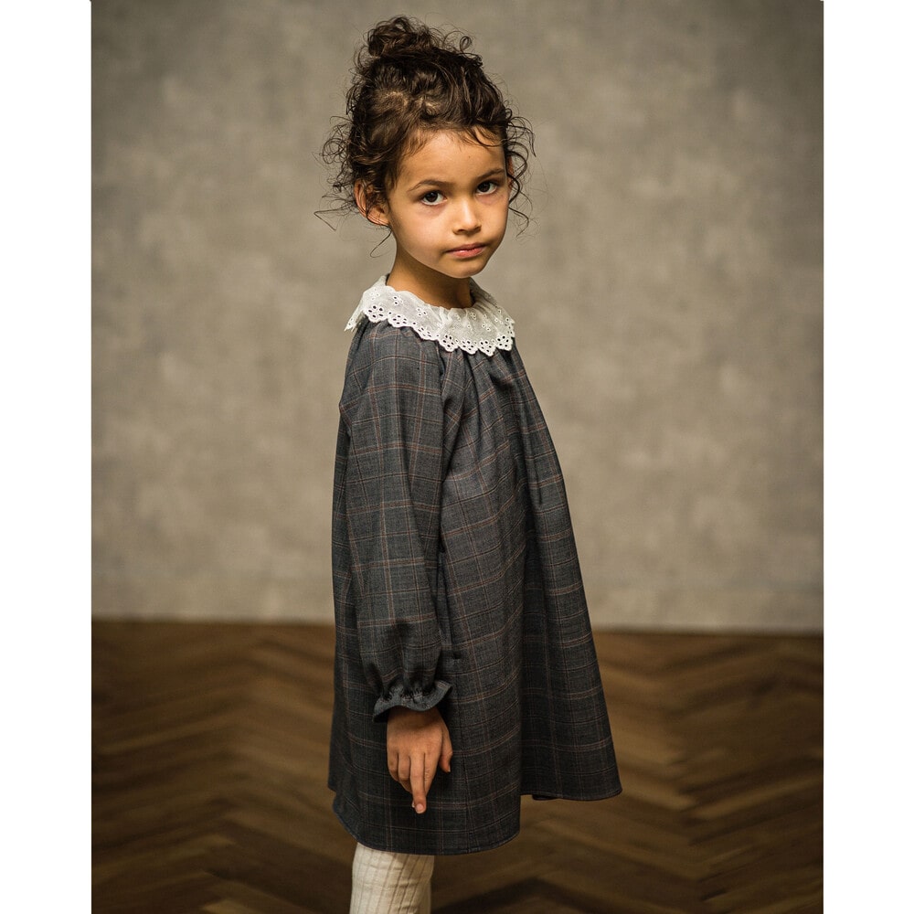 お揃い 日本製 ウィンドペンチェック レース 襟 ワンピース 100 130cm 100cm グレー系 ワンピース 子供服べべの公式通販サイト Bebe Mall