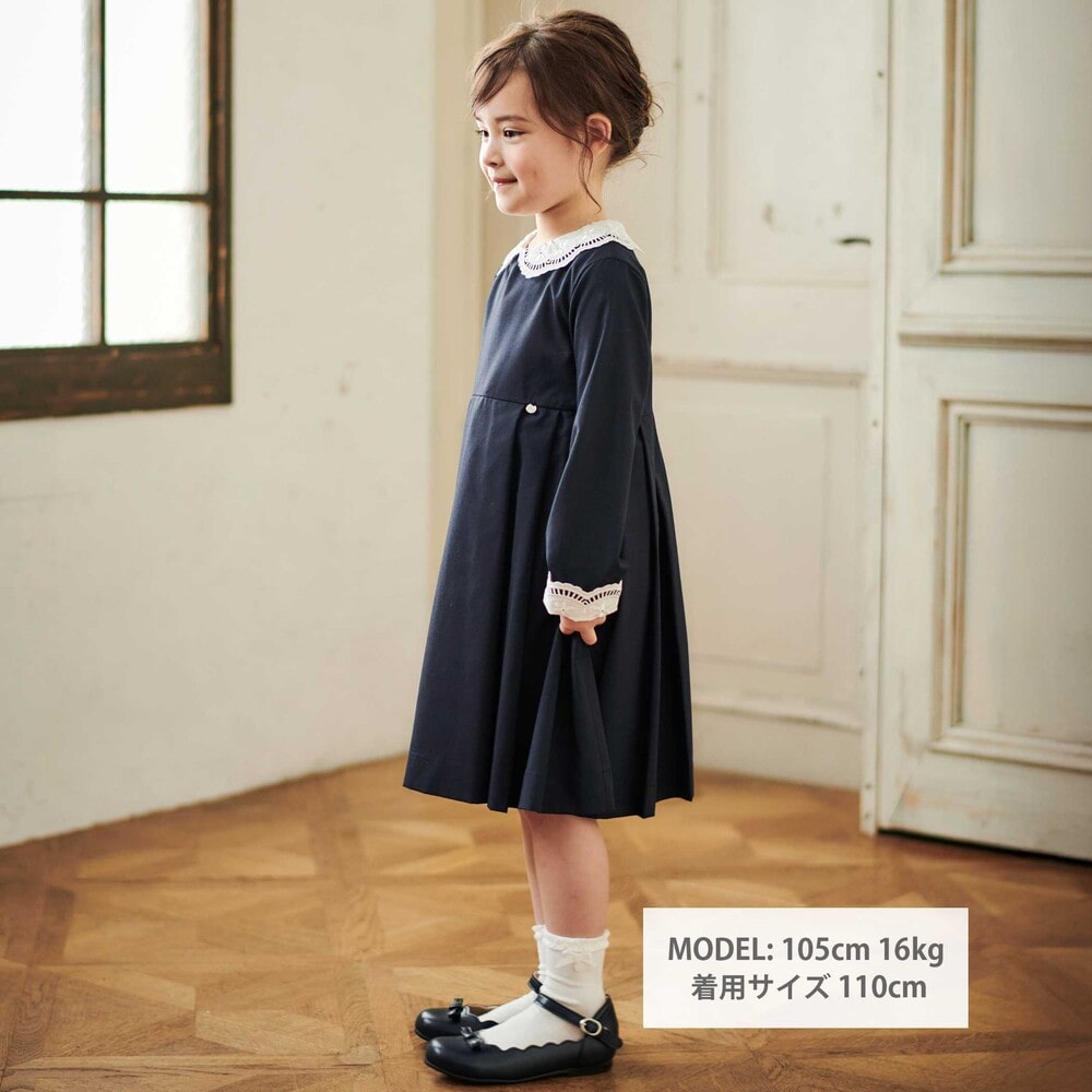サイロコンパクトツイルレース襟袖ワンピース(110~130cm) ネイビー 110cm