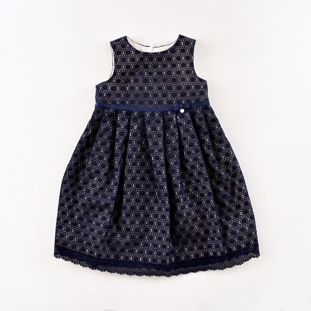 日本製 フォーマル オーガンジー レース リボン Aライン 刺繍 ジャンパースカート ワンピース ドレス (140cm) ネイビー 140cm