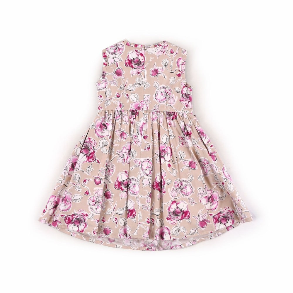 日本製 ローズ 花柄 リボン フェミニン フレア ワンピース (90cm~100cm) パープル系 100cm