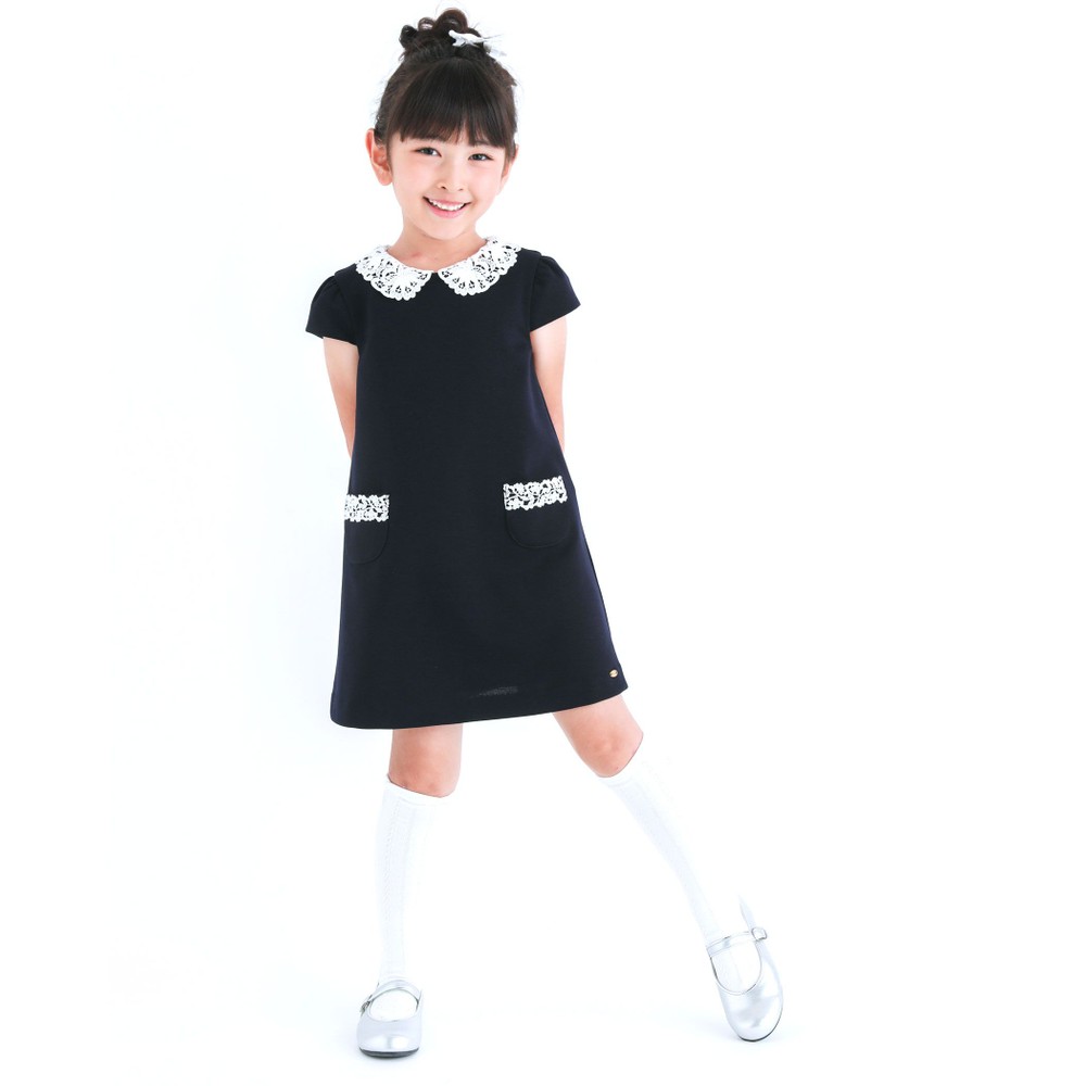 フォーマル ポンチ 襟レース 台形 ジャンパースカート ワンピース (90~140cm) グレー 110cm