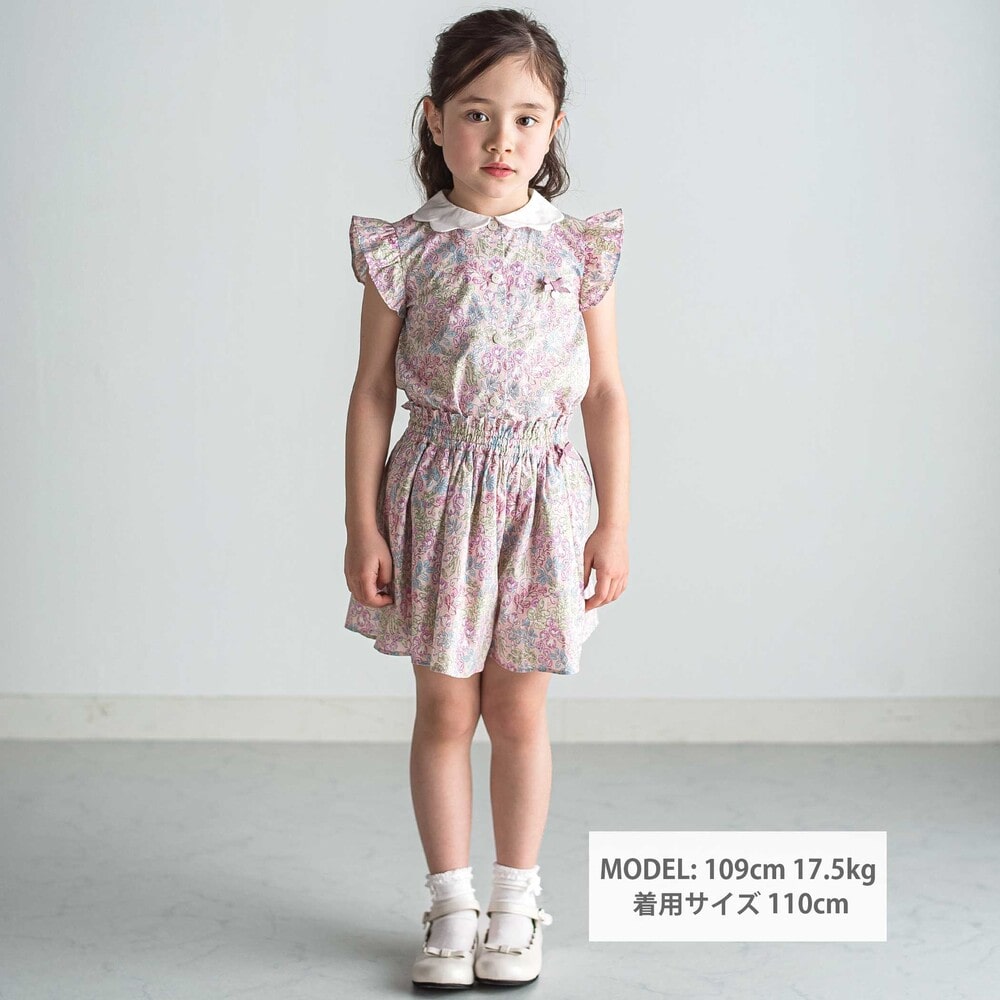 【お揃い】リバティ(SweetPeaLeaf)プリントタナローンスカラップ襟フリル袖ブラウス(100~140cm) ピンク系 100cm