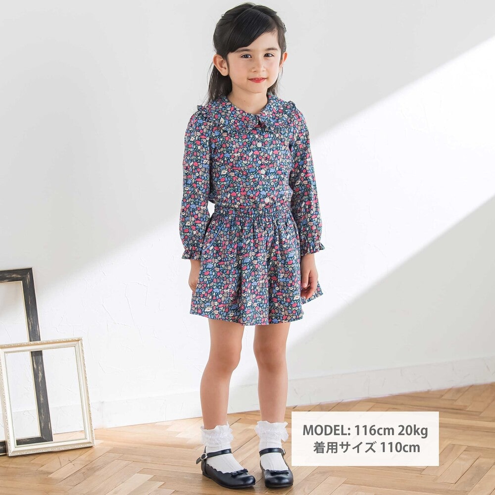 【日本製】【お揃い】リバティプリント(PETAL & DAISY)配色パイピング キュロットパンツ(100~140cm) ピンク系 100cm