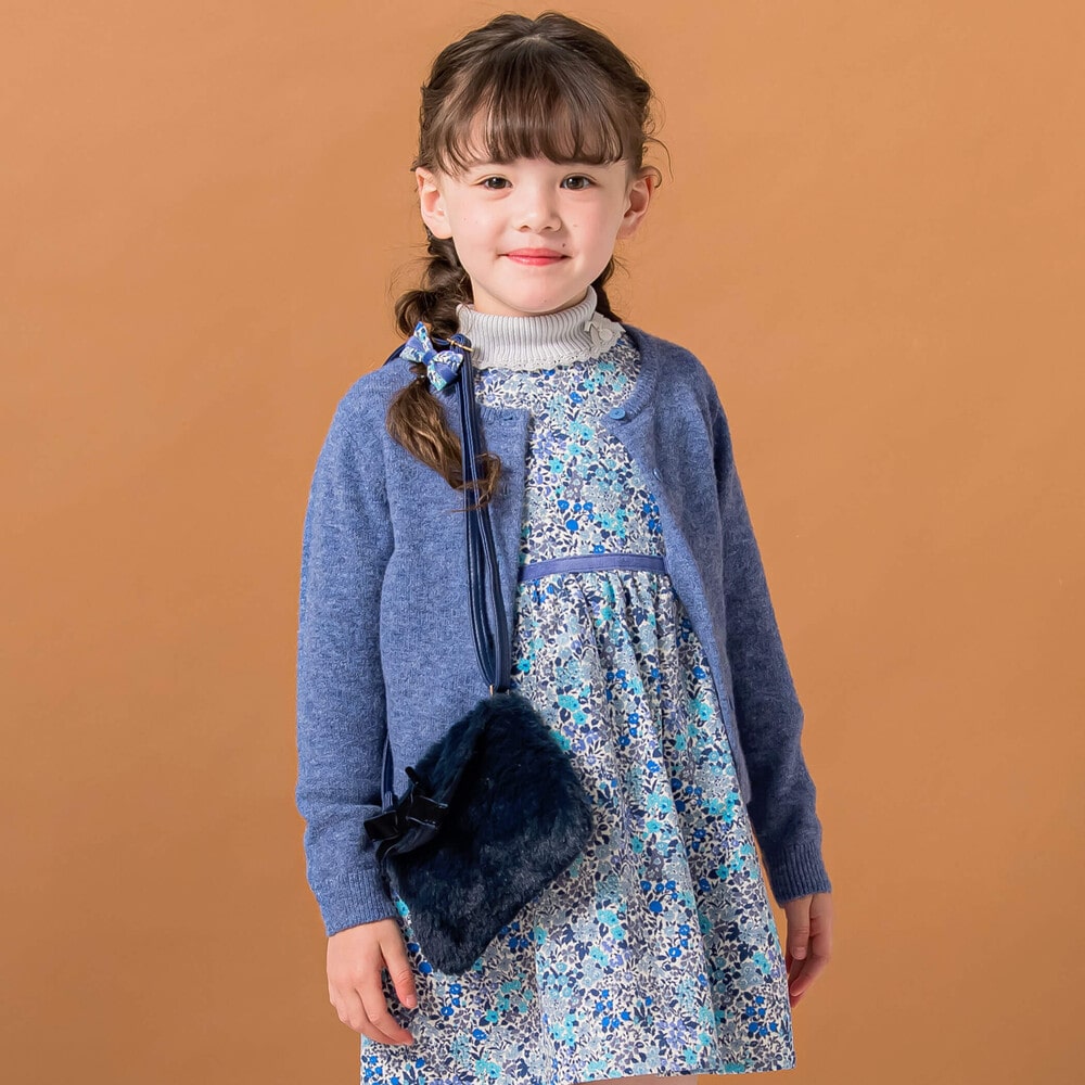 ベルベットリボン付きファーポシェット ネイビー ワンサイズ