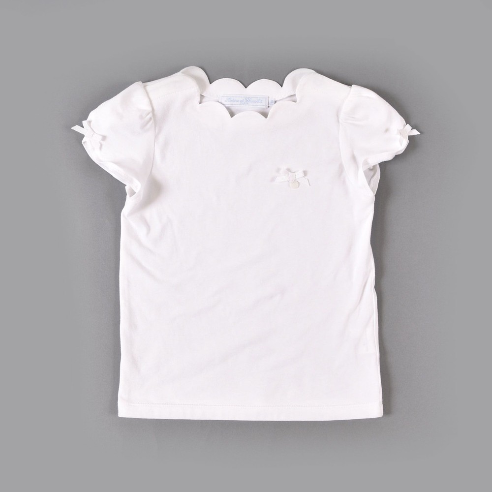 スカラップ リボン ソフト フェミニン Tシャツ (80cm~100cm) ホワイト 100cm