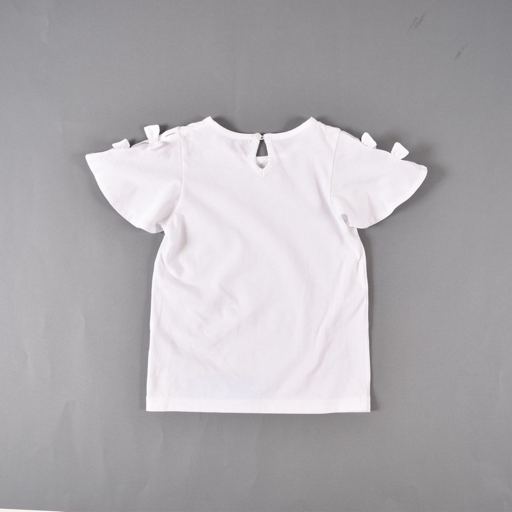 日本製 肩開き 肩見せ リボン コットン 半袖 Tシャツ (90cm~100cm) ホワイト 90cm
