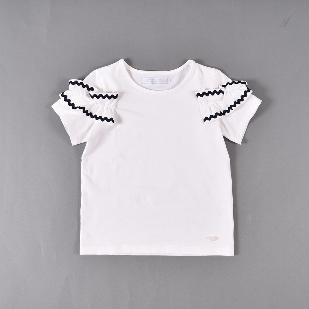 【PARIS企画】 フリル フェミニン シンプル 半袖 Tシャツ(80cm~100cm) ホワイト 80cm