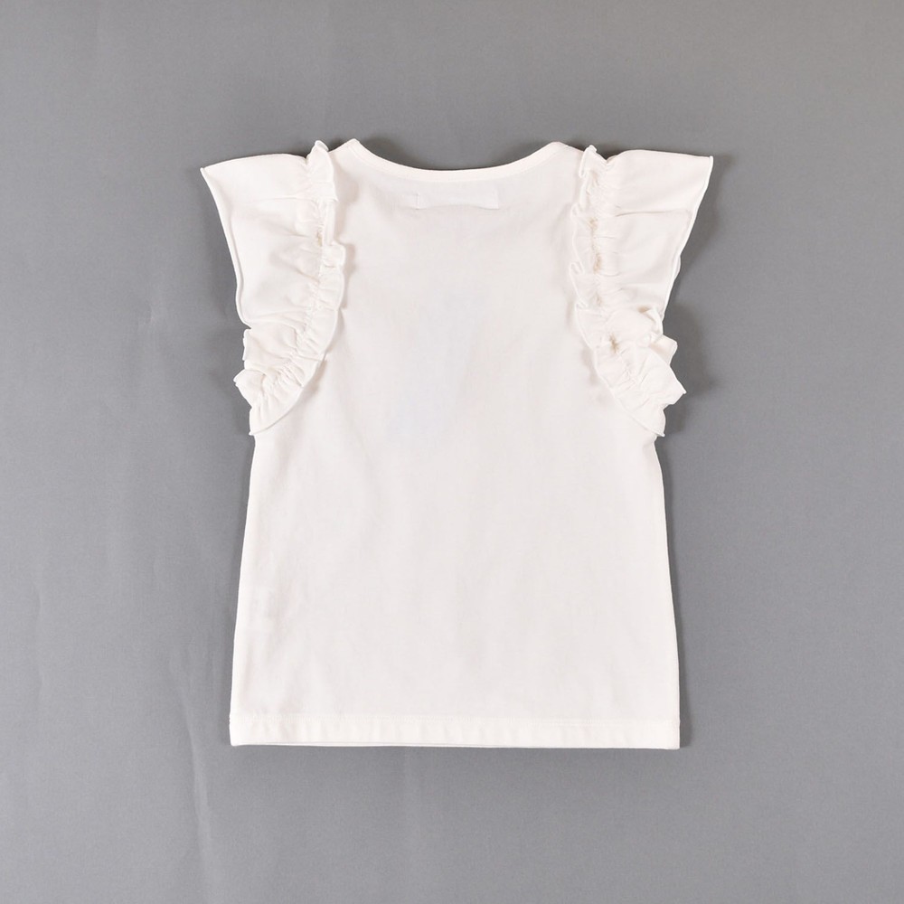 TCロゴ ラインストーン フェミニン シンプル 無地 フリル 半袖 Tシャツ (90cm~100cm) オフホワイト 100cm