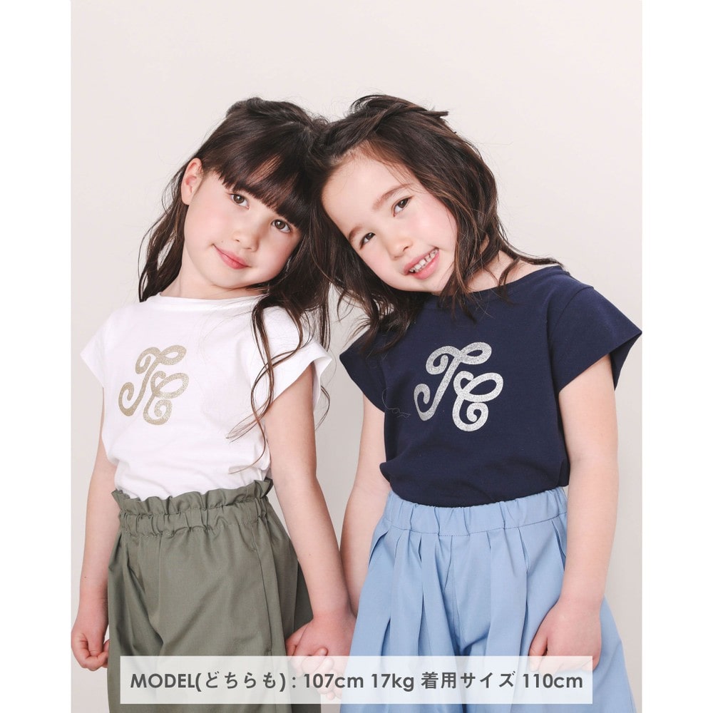 TCロゴ グリッター プリント 半袖 Tシャツ (90~140cm) ネイビー 90cm