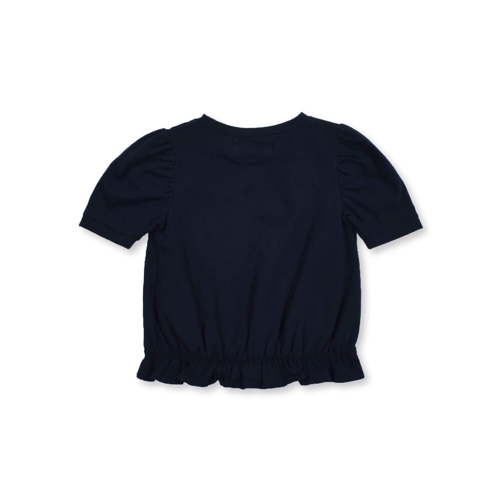 パフスリーブ リボン 裾 フリル Tシャツ (100~140cm) ネイビー 130cm
