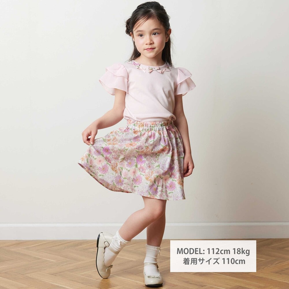 【お揃い】リバティ(MARINA'S WALK)プリントリボンモチーフ 袖シフォンTシャツ(100~140cm) ピンク 100cm
