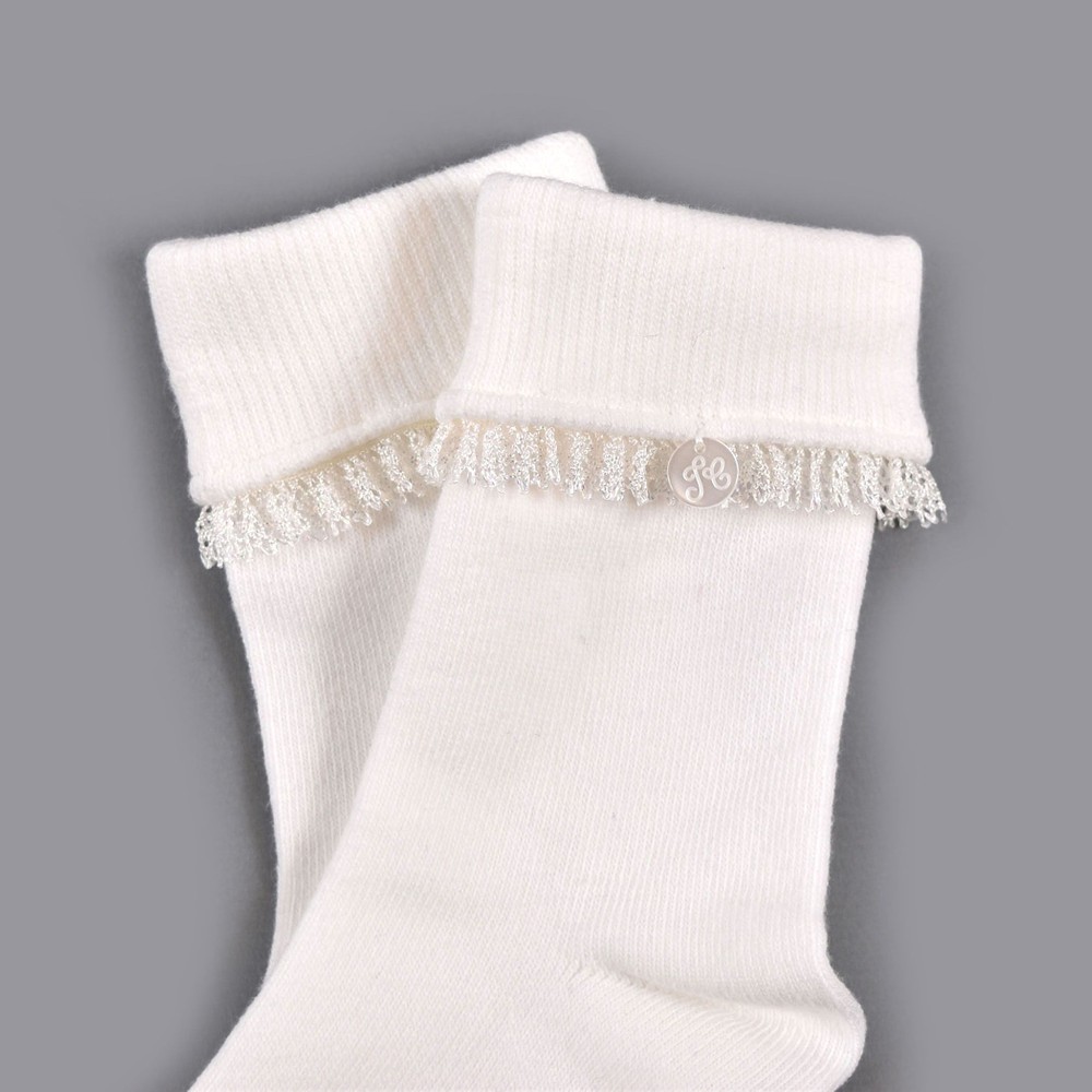 日本製 オーロラ ラメ レース 折り返し ソックス (15cm~21cm) オフホワイト 19-21cm