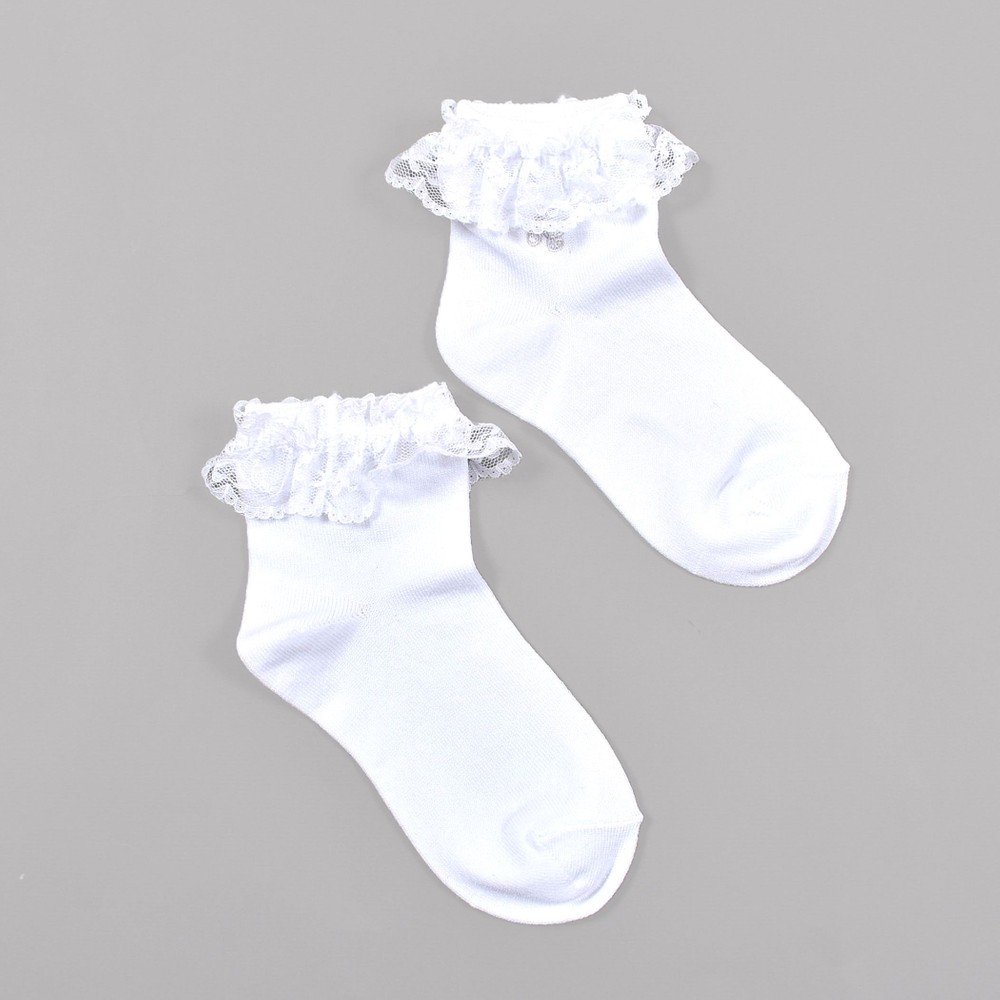 日本製 TCロゴ刺繍 レース フリル ショート ソックス (13~21cm) ホワイト 15-17cm
