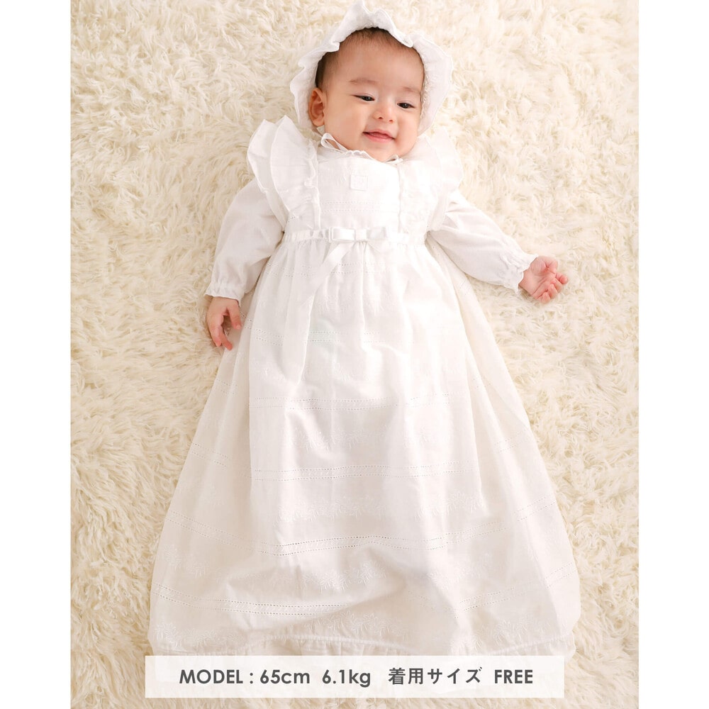 日本製 ローン レース フード 付き フリル ドレス (50cm~75cm)(ﾜﾝｻｲｽﾞ(50-75cm) ホワイト): 新生児/ベビー【女の子・男の子の子ども服と言えば】-子供服べべの公式通販サイト  「BEBE MALL」