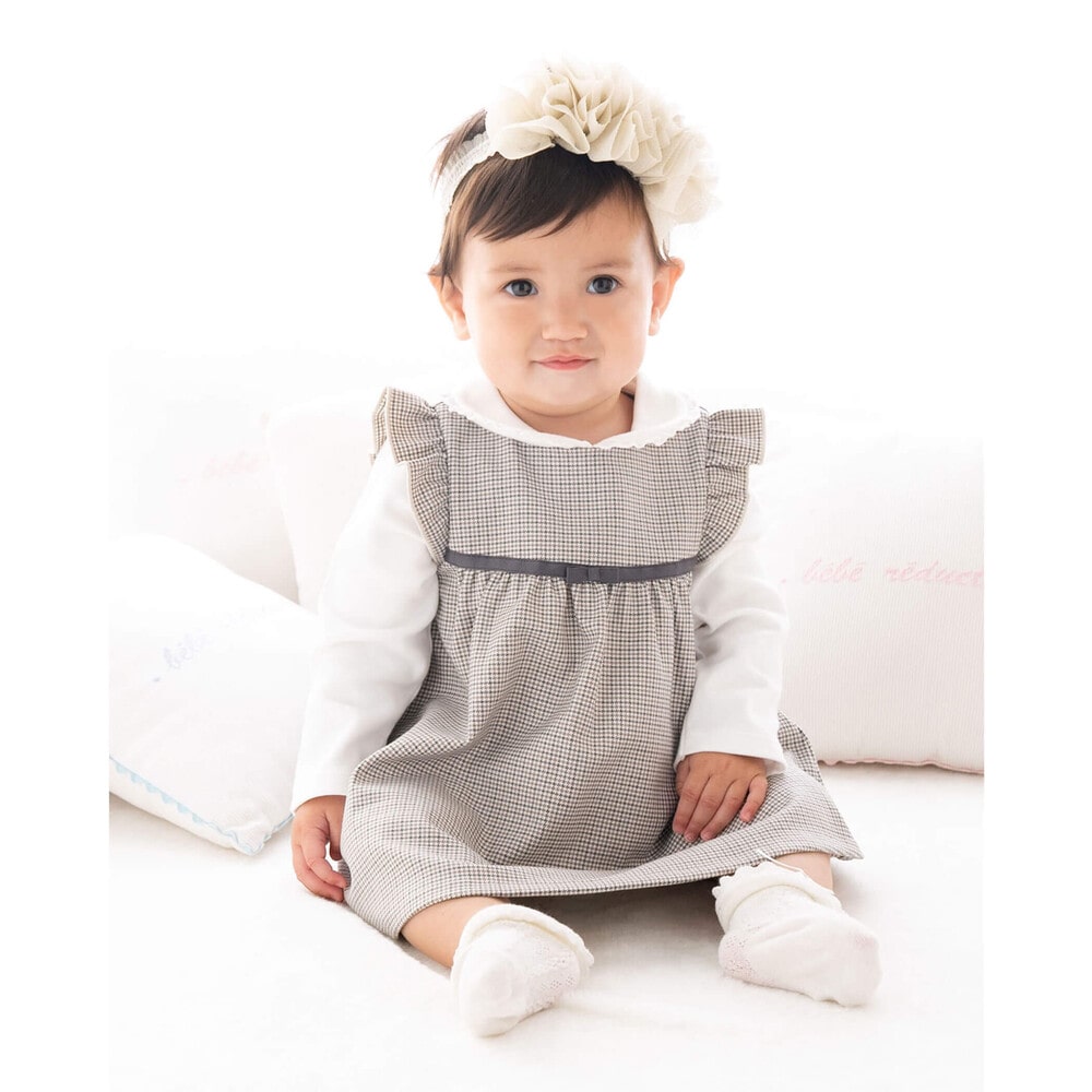 未使用タグ付☆ベビーディオール　ワンピース　パンツセット　千鳥柄　グレー　18 千鳥 柄 フリル 袖 ワンピース (70~90cm)(S(70-80cm) グレー系