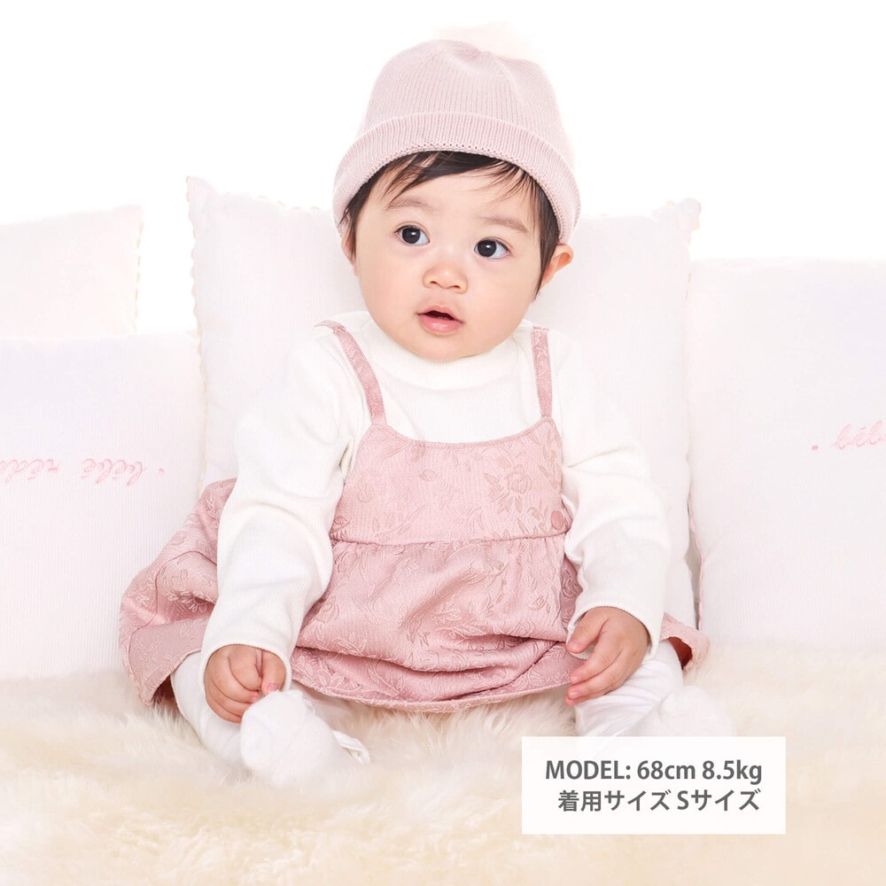 花柄ふくれ折りジャガード重ね着風ワンピース(70~90cm) ピンク系 S(70-80cm)