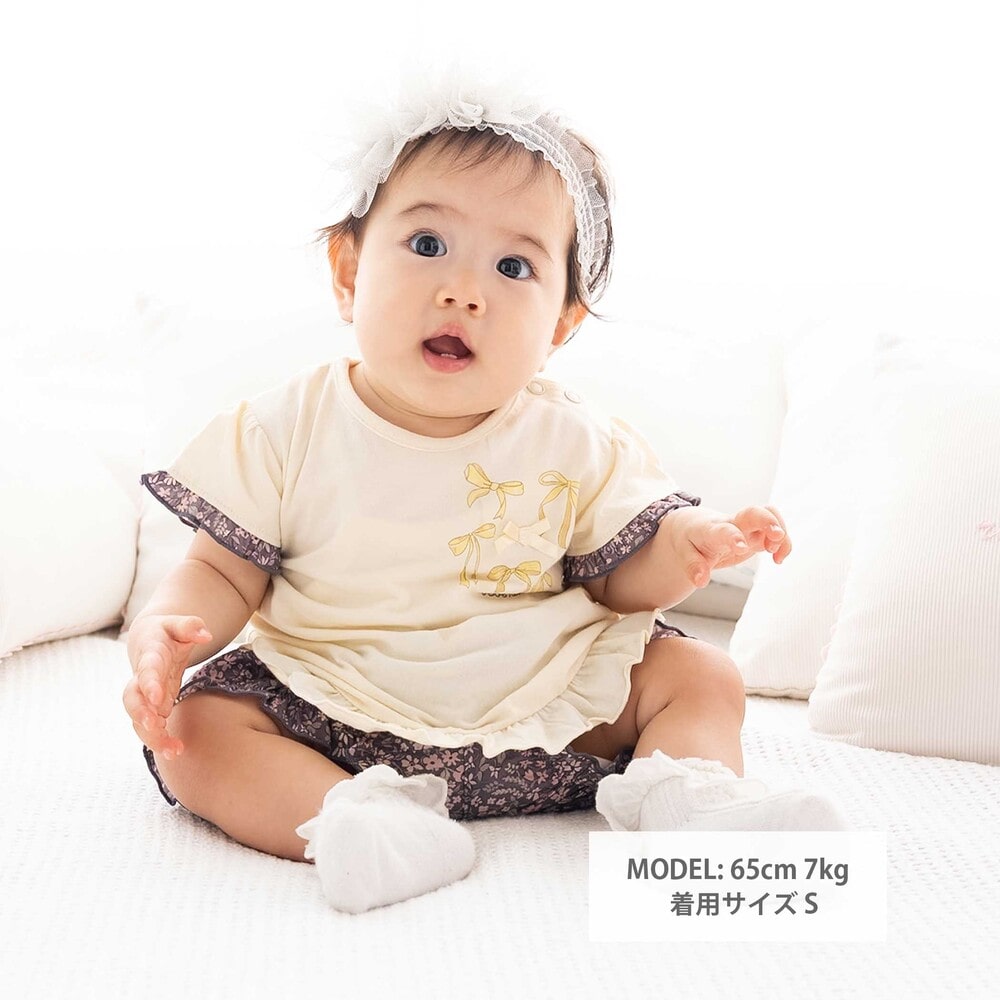 天竺半袖Tシャツ&花柄プリントブルマセット(70~90cm) ピンク系 S(70-80cm)