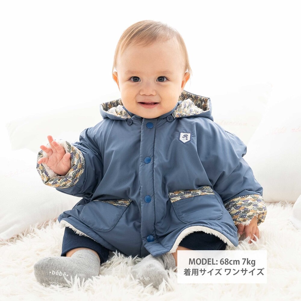 【 撥水加工 】【お揃い】タフタ×リバティ(Cars)フード付きマントベビー(70~90cm)ベビー(70~90cm) ネイビー ワンサイズ(70-90cm)