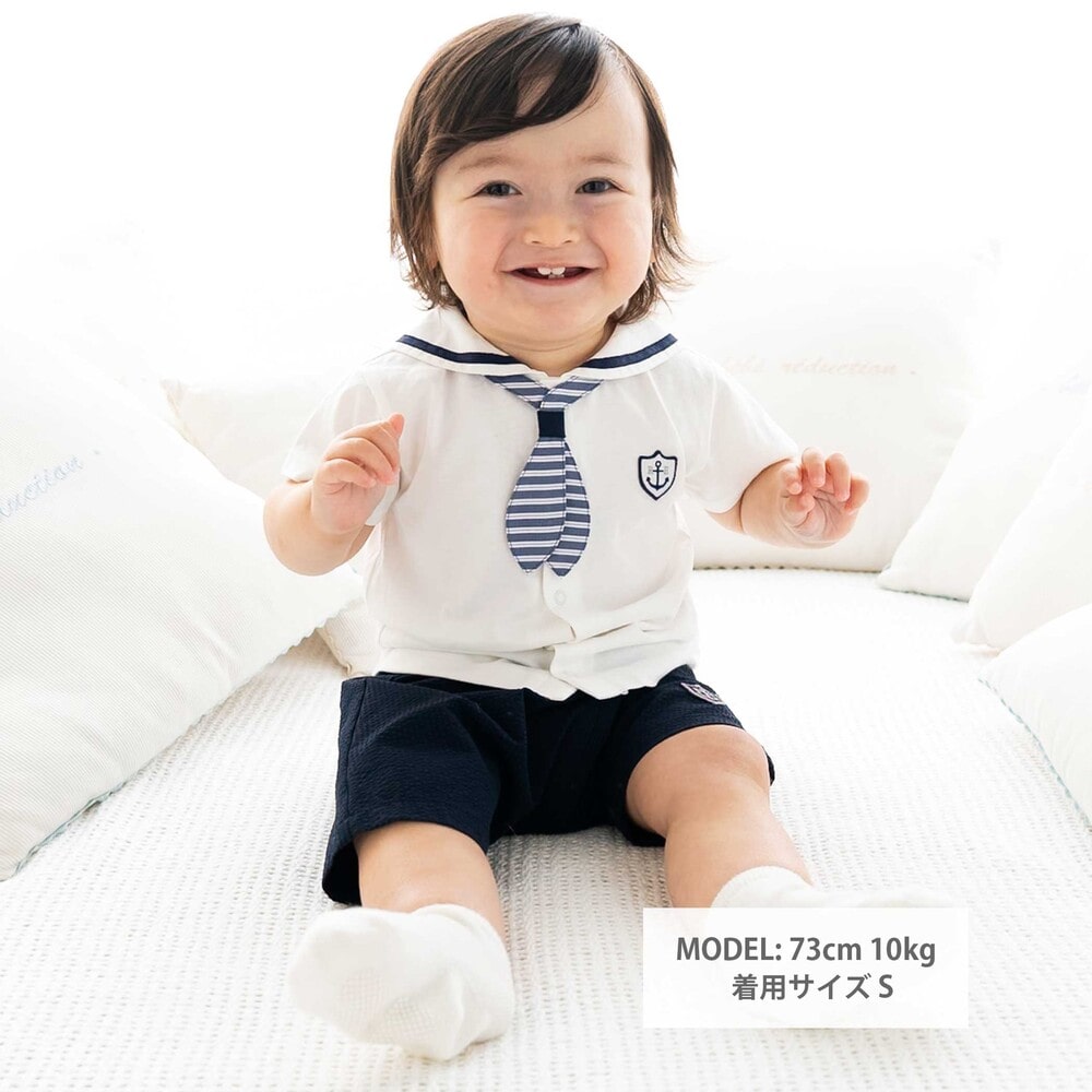 【お揃い】天竺マリンブラウスベビー(70~90cm) ホワイト S(70-80cm)