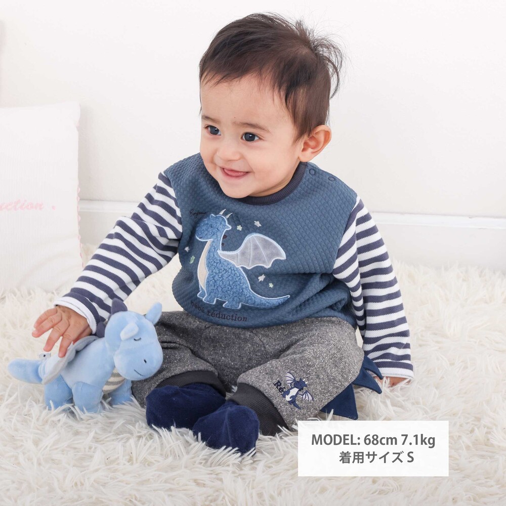 【お揃い】ネップツイードドラゴンロングパンツ ベビー(70~90cm) グレー S(70-80cm)