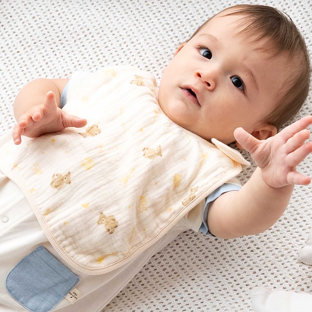 【お揃い】ガーゼアニマルプリントスタイ ベージュ系 ワンサイズ