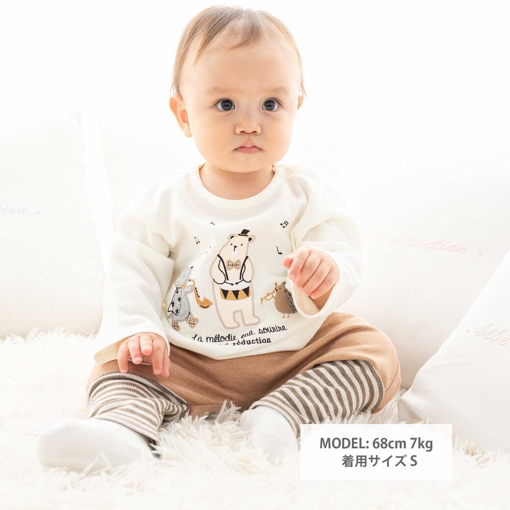 【お揃い】アニマル音楽隊パッチWフェイス長袖Tシャツ(70~90cm) オフホワイト S