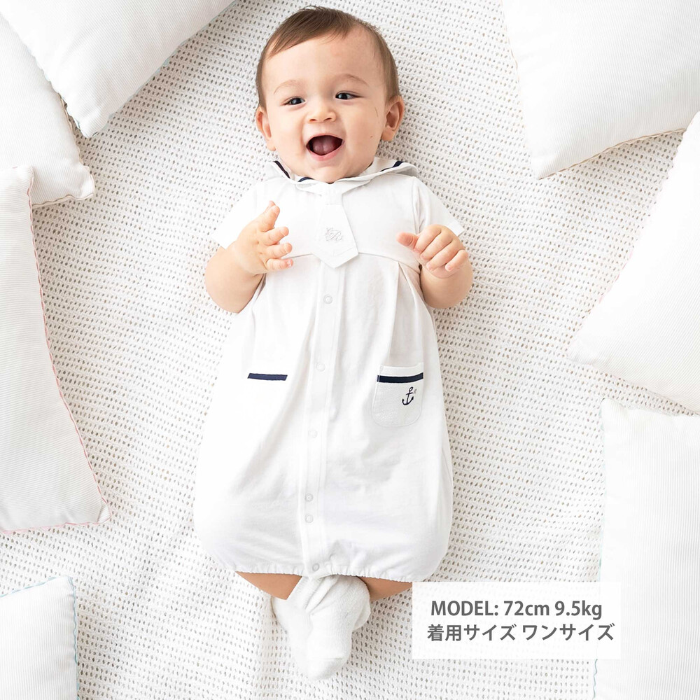 【お揃い】天竺セーラーネクタイ付き2WAYオールベビー(50~75cm) ホワイト ワンサイズ