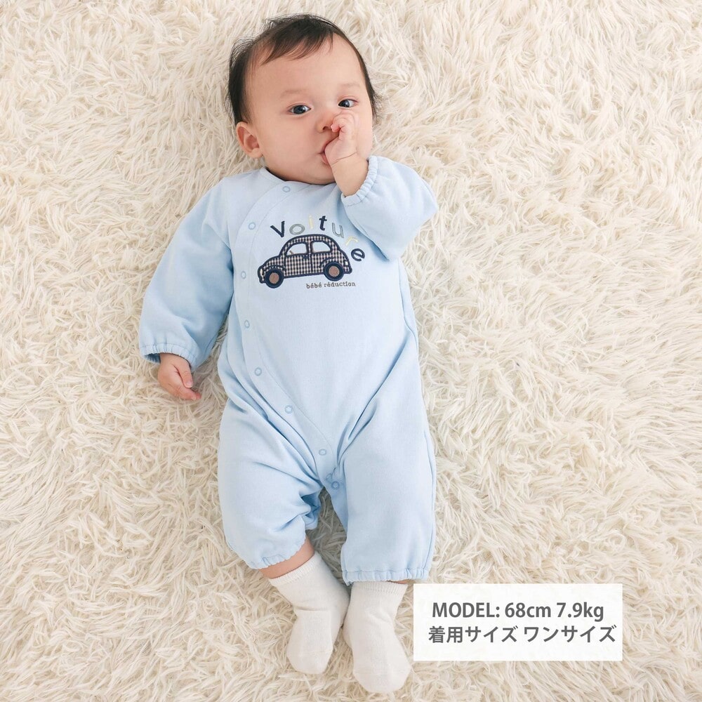 クルマモチーフパッチ 起毛テレコ2wayカバーオールベビー(50~75cm) ブルー ワンサイズ(50-75cm)