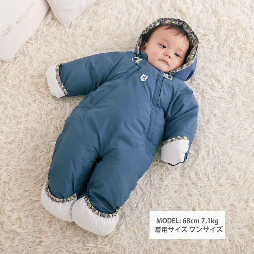 【 撥水加工 】【お揃い】タフタ×リバティ(Cars)フード付きバギーオールベビー(60~80cm) ネイビー ワンサイズ(60-80cm)