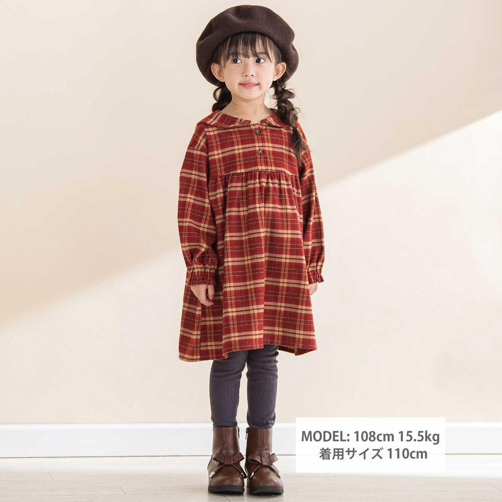 【お揃い】チェック柄セーラー襟ワンピース(80~130cm) レッド系 90cm