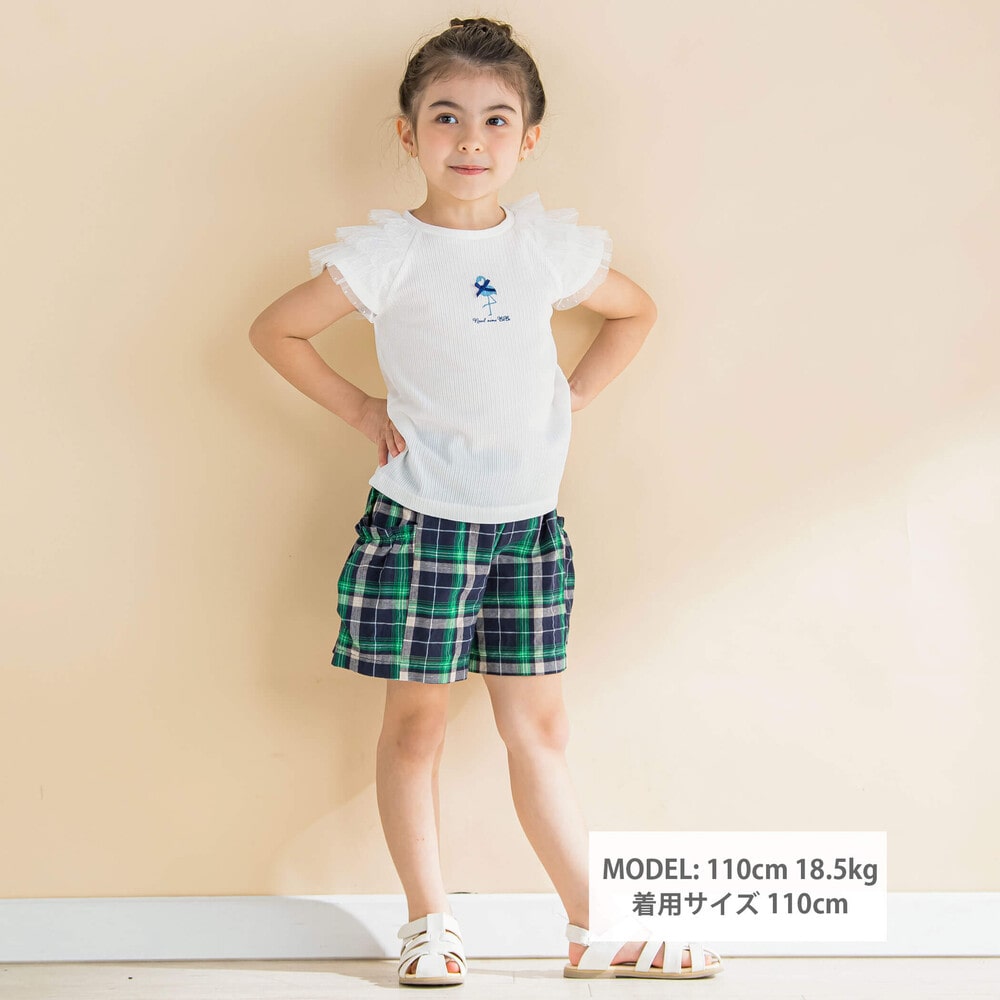 お揃い】チェックサイドポケットキュロットパンツ(90~130cm