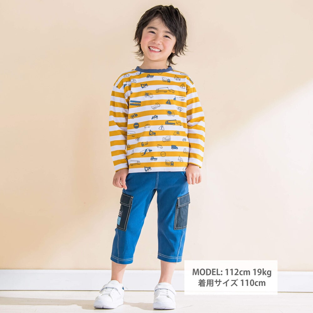 ボーダークルマプリントTシャツ(80~120cm)(80cm イエロー系