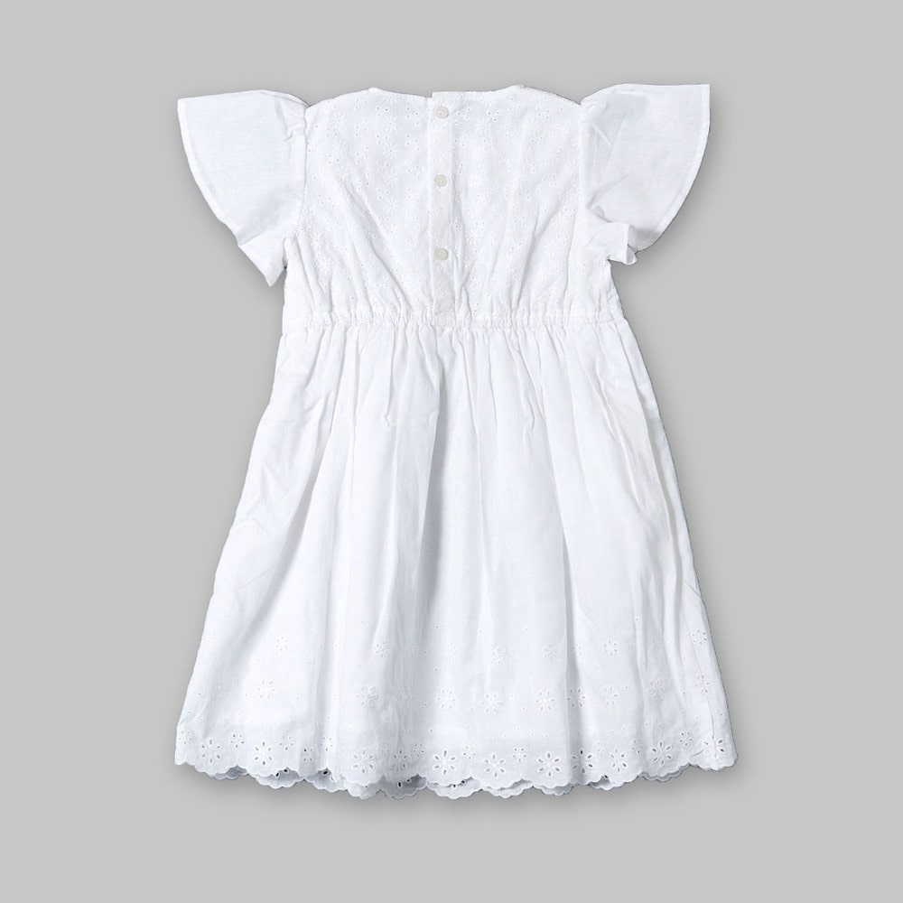 花柄 レース 裾 スカラップ ワンピース (80~130cm) オフホワイト 80cm