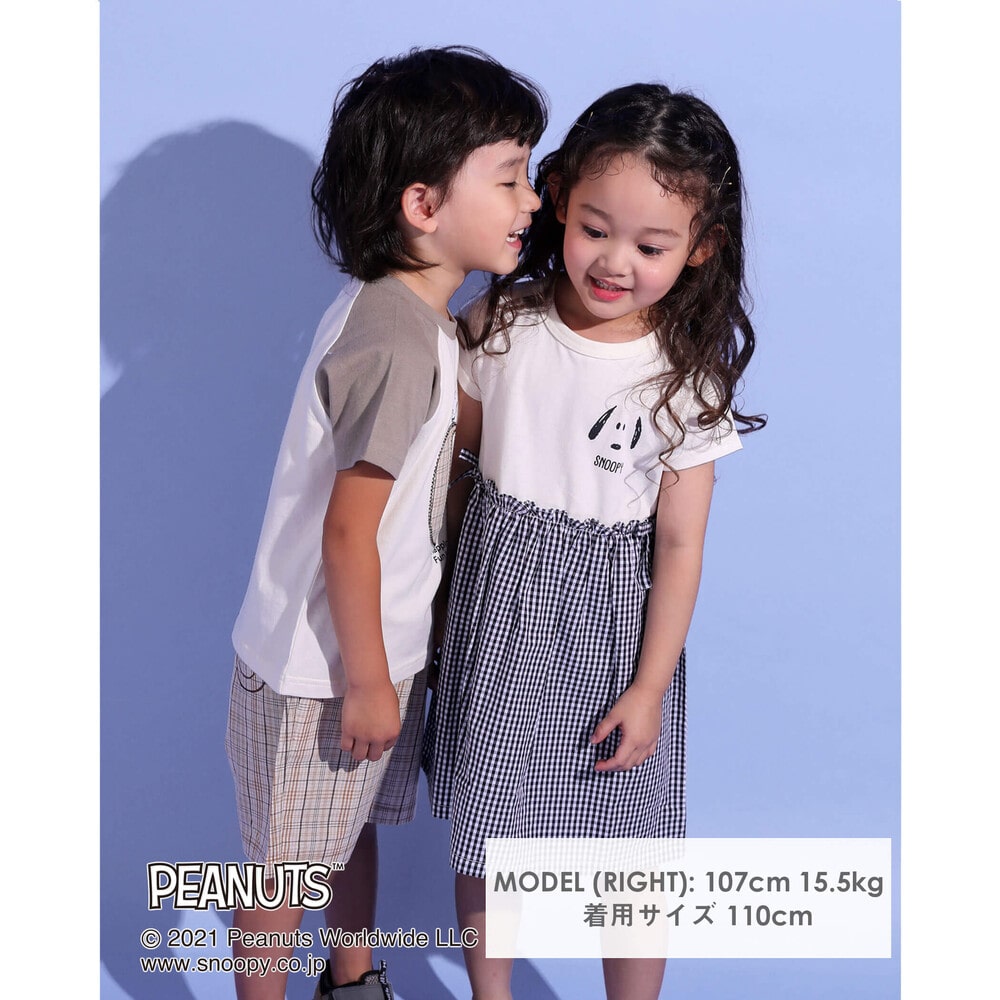 【 SNOOPY ×SLAP SLIPコラボアイテム】 スヌーピー ピーナッツ ドッキング ワンピース (80~130cm) ブラック系 90cm