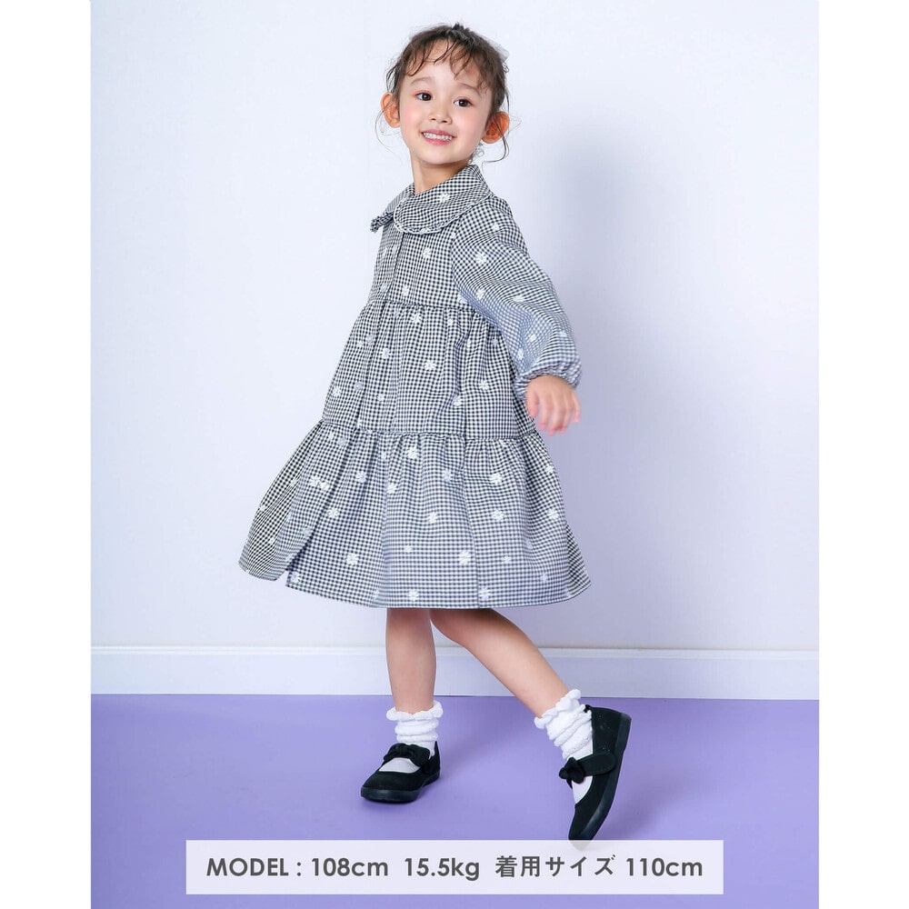 Bebe べべ Bebe Mall Official Online Storeデニム チェック 花柄プリント ティアード ワンピース 90 130cm 90cm ブラック系 ワンピース ベベ モール オフィシャルオンラインストア