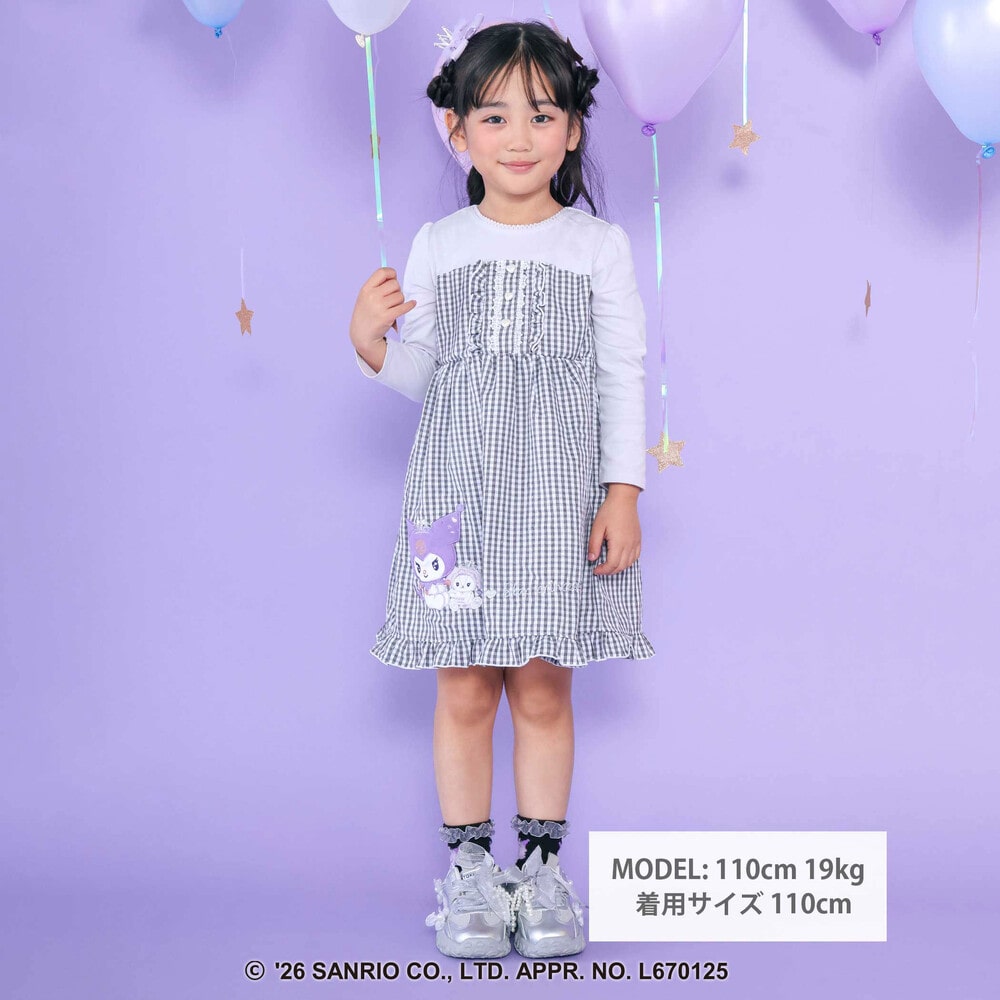【サンリオキャラクターズxSLAPSLIP】チェックスカートドッキングワンピース(80~130cm) ブラック系 80cm